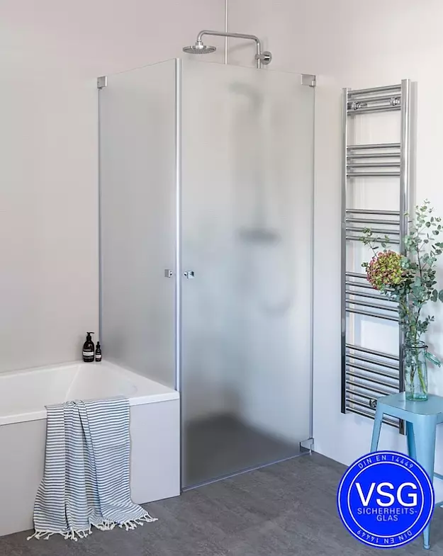 VSG Eck Duschkabine mit 2 Pendeltüren an Wand auf Maß
