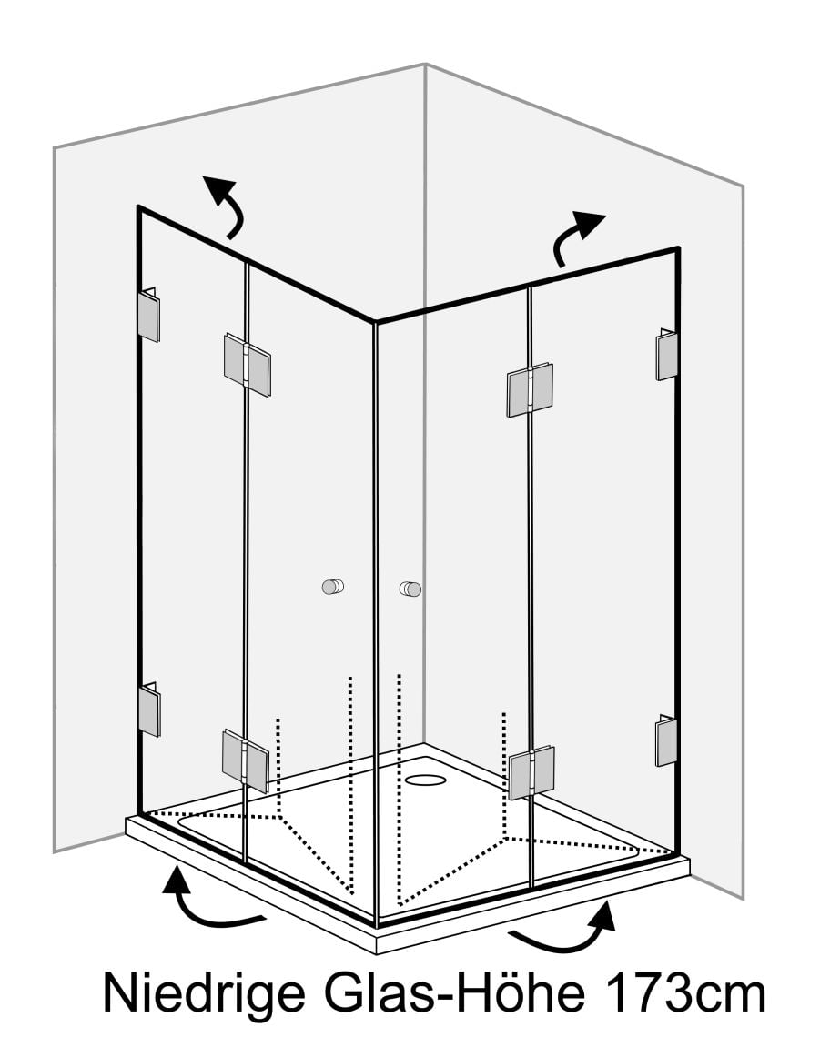 FK1W, Eck Falt-Duschkabine, 2 Türen, Glas klar, verchromt, H=173cm