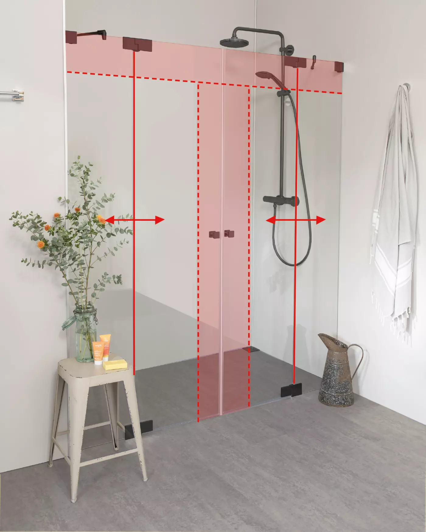 Nischendusche mit Pendeltür an Wand Sondermaße