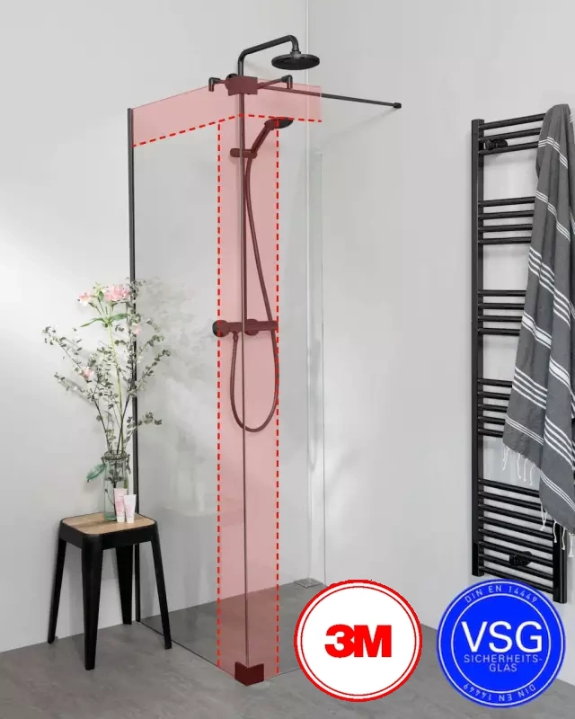 Begehbare VSG Dusche zum Kleben mit Wandanschlussprofil, Maßanfertigung