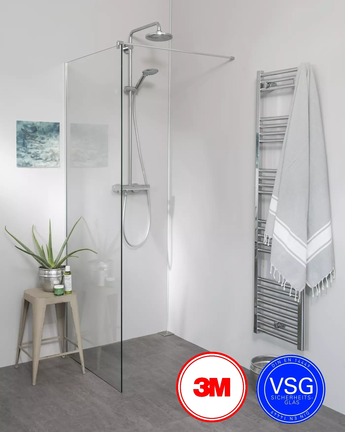 VSG Dusche zum Kleben mit Wandprofil  – PVPO3M