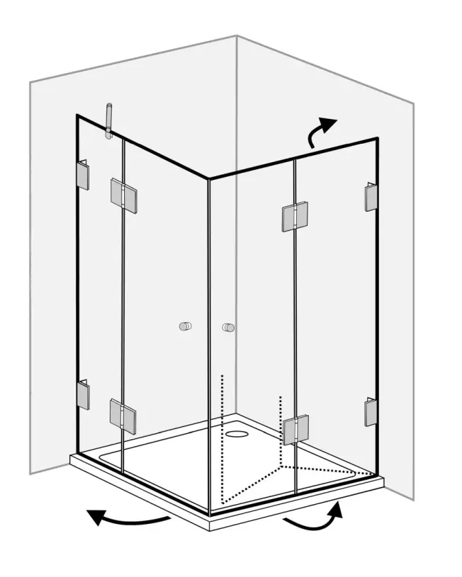 F2E, Eck Falt-Duschkabine, 2 Türen, Glas klar, verchromt, H=195cm