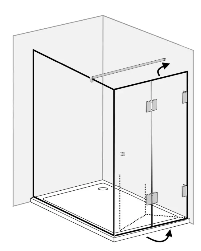 Große Eckdusche mit Falttür & Festwand