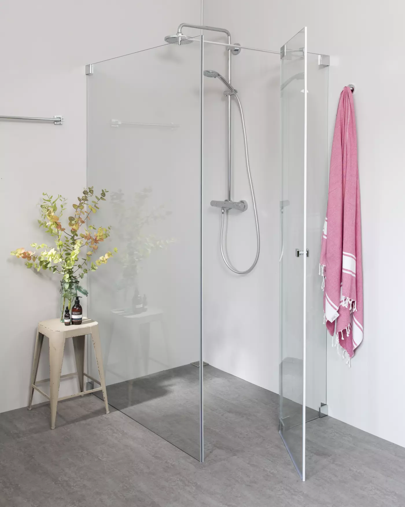 Eck Duschkabine 120x75 mit Pendeltür und fester Seitenwand & Duschwanne