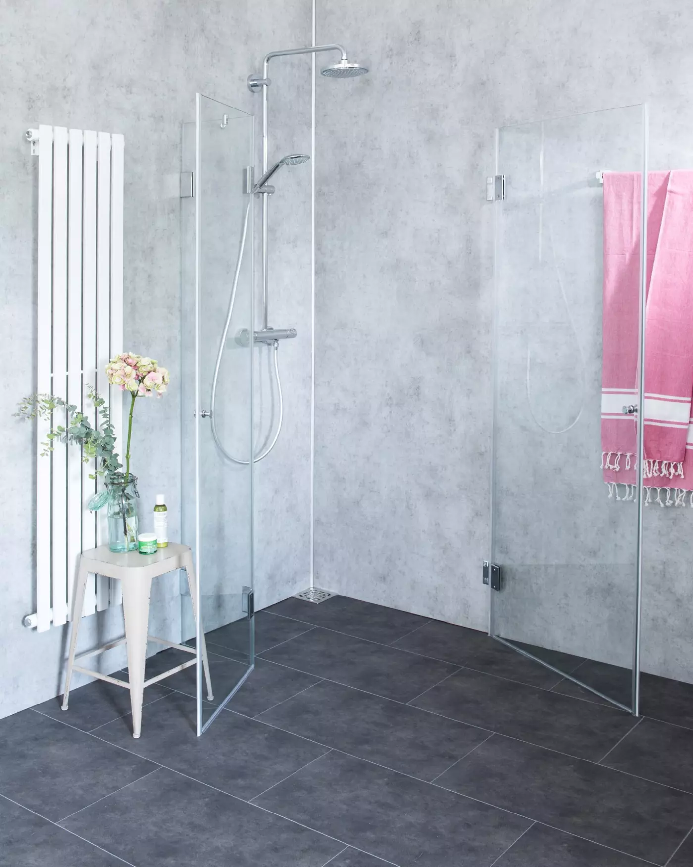 BaS, Bündige Eck-Dusche, 2 Türen, Glas klar, verchromt, H=195cm