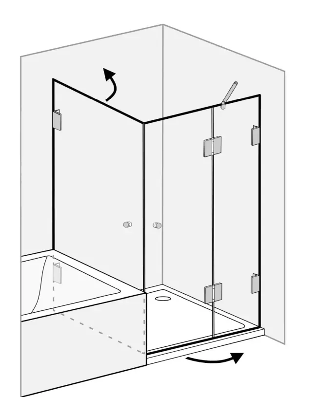 Duschabtrennung, Glaswand, Eckdusche, Scharnierdusche, Seitenteil