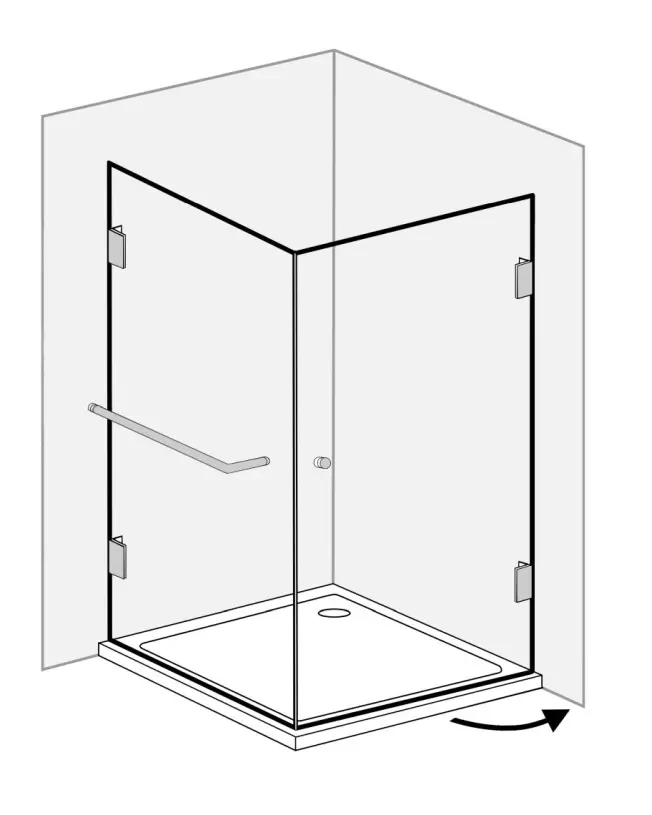Eckdusche 100x80 mit Festwand, Tür an Wand & Duschwanne