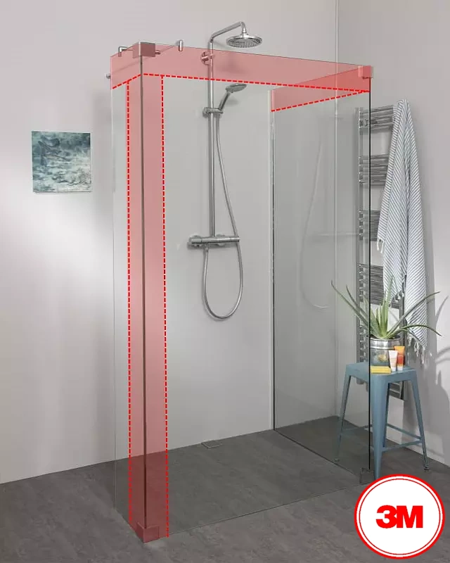 Begehbare Dusche zum Kleben mit Seitenwand und Eckteil, Maßanfertigung
