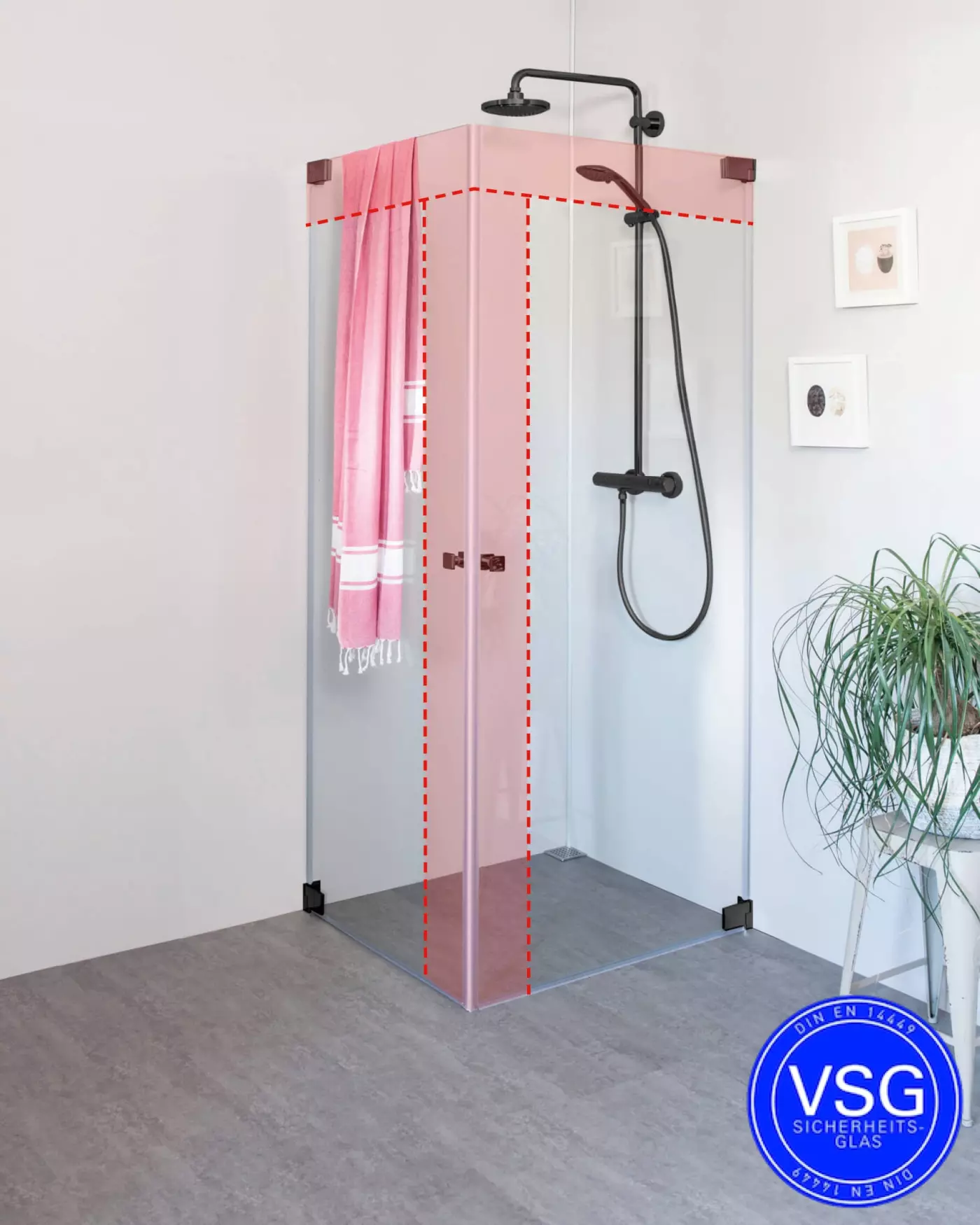VSG Eck Duschkabine mit 2 Pendeltüren an Wand auf Maß