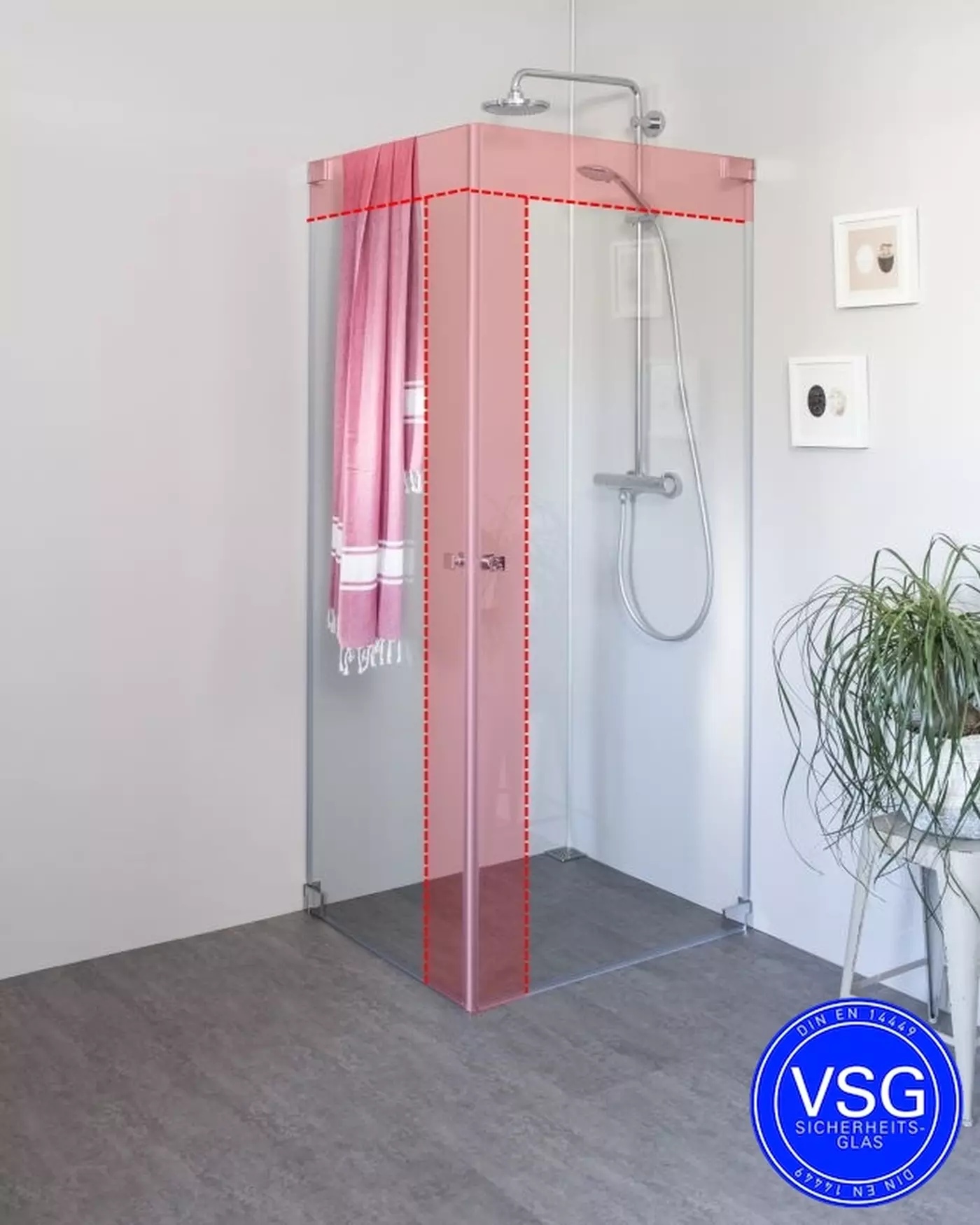 VSG Eck Duschkabine mit 2 Pendeltüren an Wand auf Maß