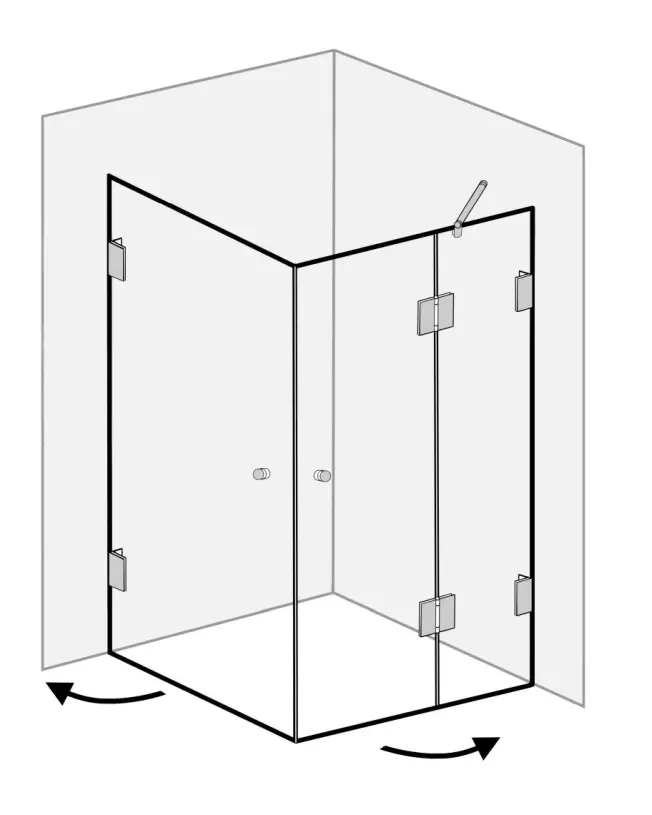 BaS, Bündige Eck-Dusche, 2 Türen, Glas klar, verchromt, H=195cm