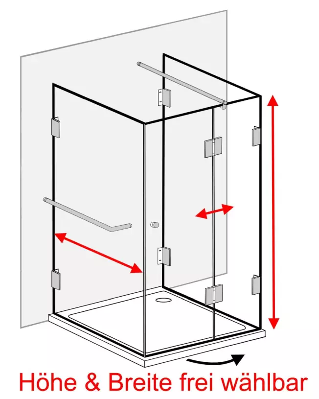 MU2S, 3-Seiten U-Dusche Sondermaß, Klarglas, Chrom