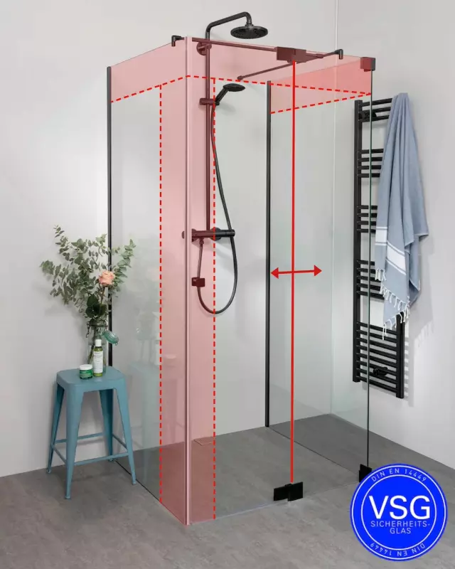 Teilgerahmte VSG Dusche U Form mit Pendeltür Fronteinstieg nach Maß
