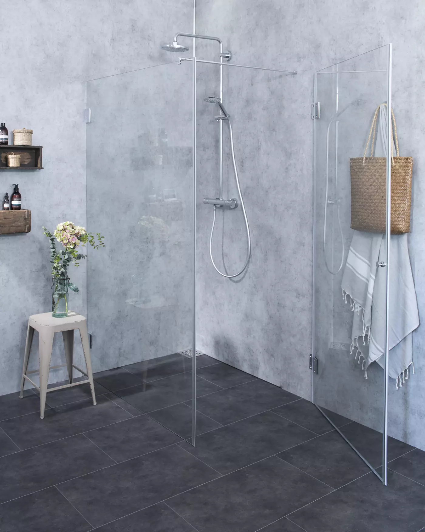 A1SX, Eck-Duschkabine + Festwand 120cm, Glas klar, verchromt, H=195cm