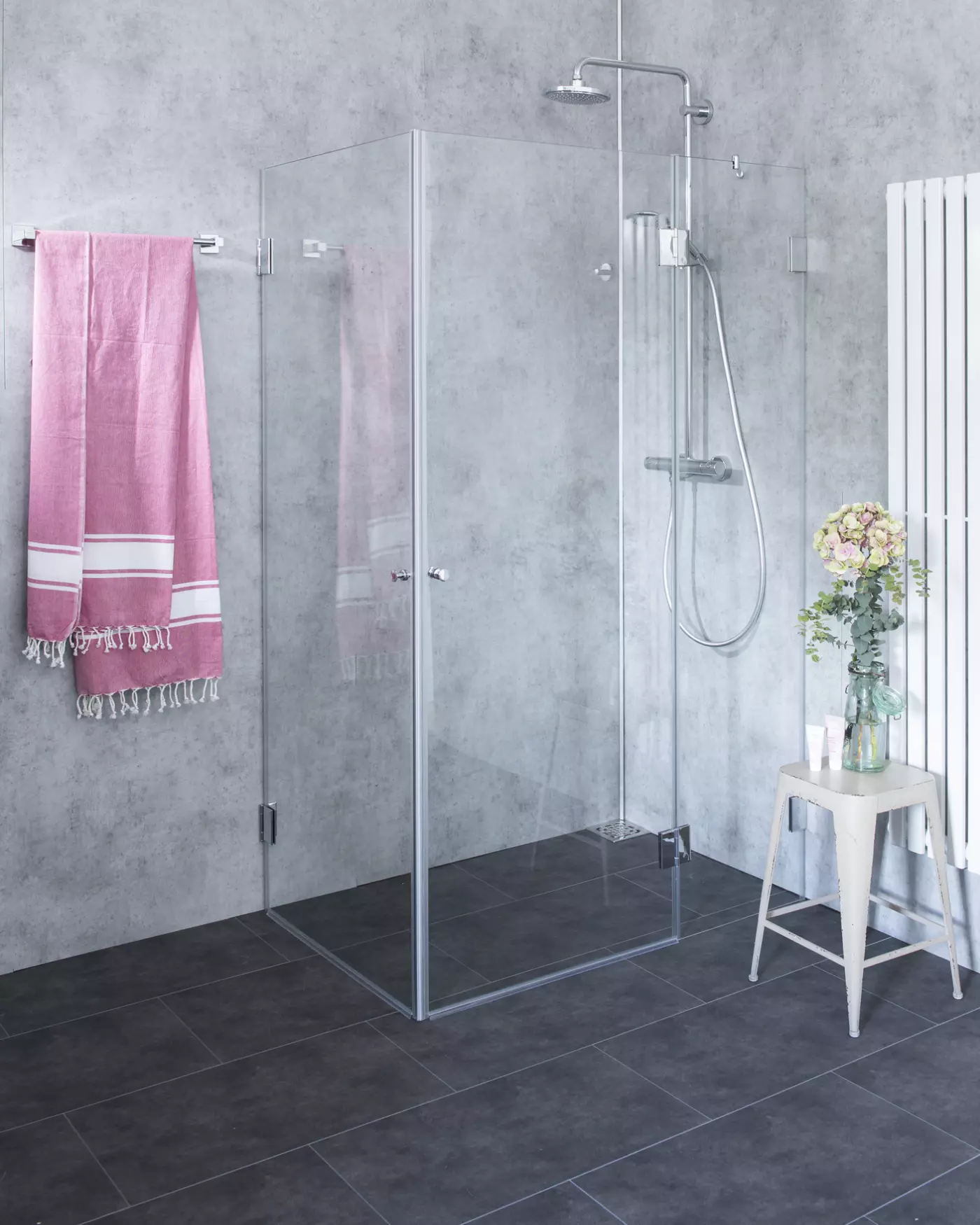Bündige Eck-Duschkabine 2 Türen ESG Glas H=195cm