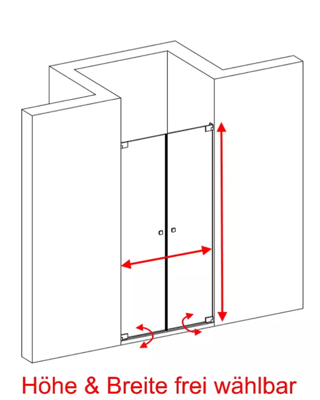 Nischendusche mit Doppelpendeltür an Wand nach Maß