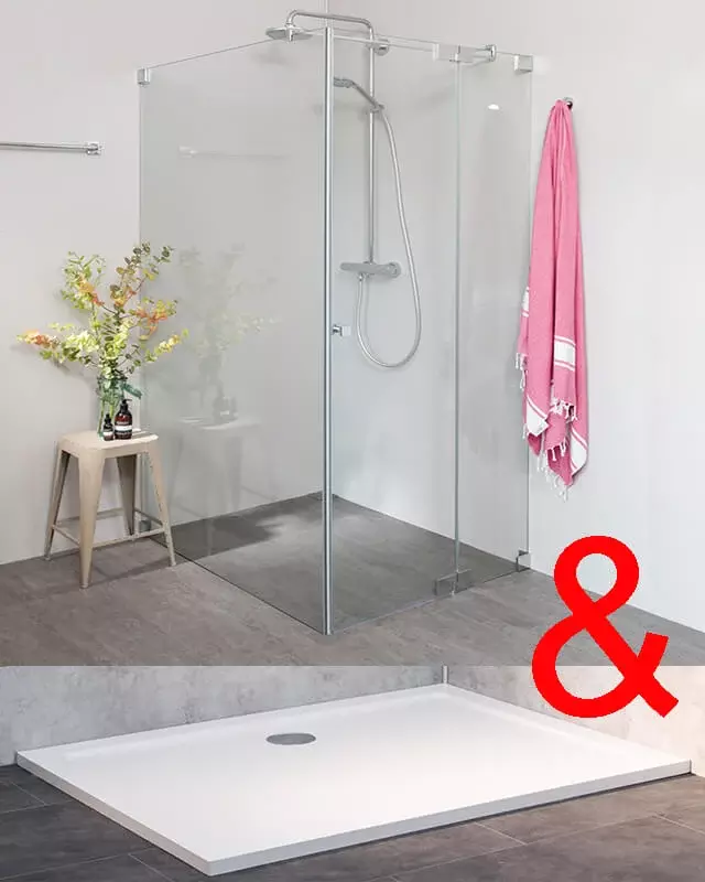 Eck Duschkabine 120x90 mit Pendeltür und fester Seitenwand & Duschwanne