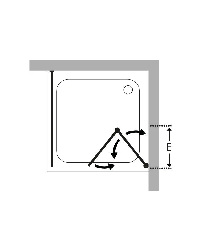 Eck Duschkabine mit Falttür an Wand und Festwand