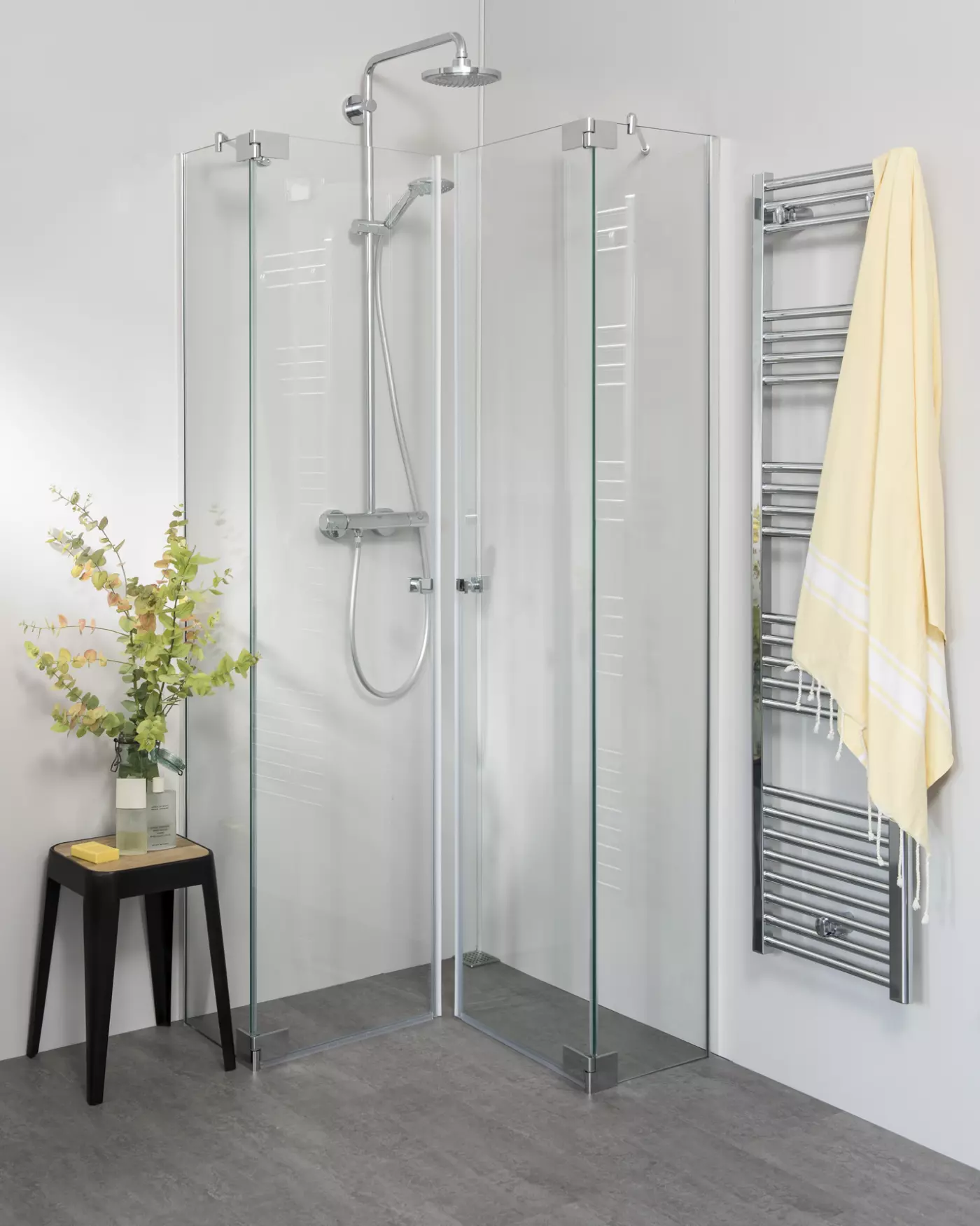 Teilgerahmte Eckdusche 100x90 mit 2 Pendeltüren & Duschwanne