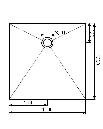 küchenspüle, runder-abfluss, edelstahl, quadratisches-becken, installationsplan
