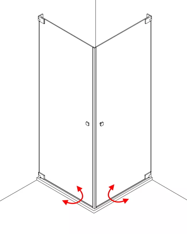 Eck Duschkabine 100x80 mit 2 Pendeltüren an Wand & Duschwanne