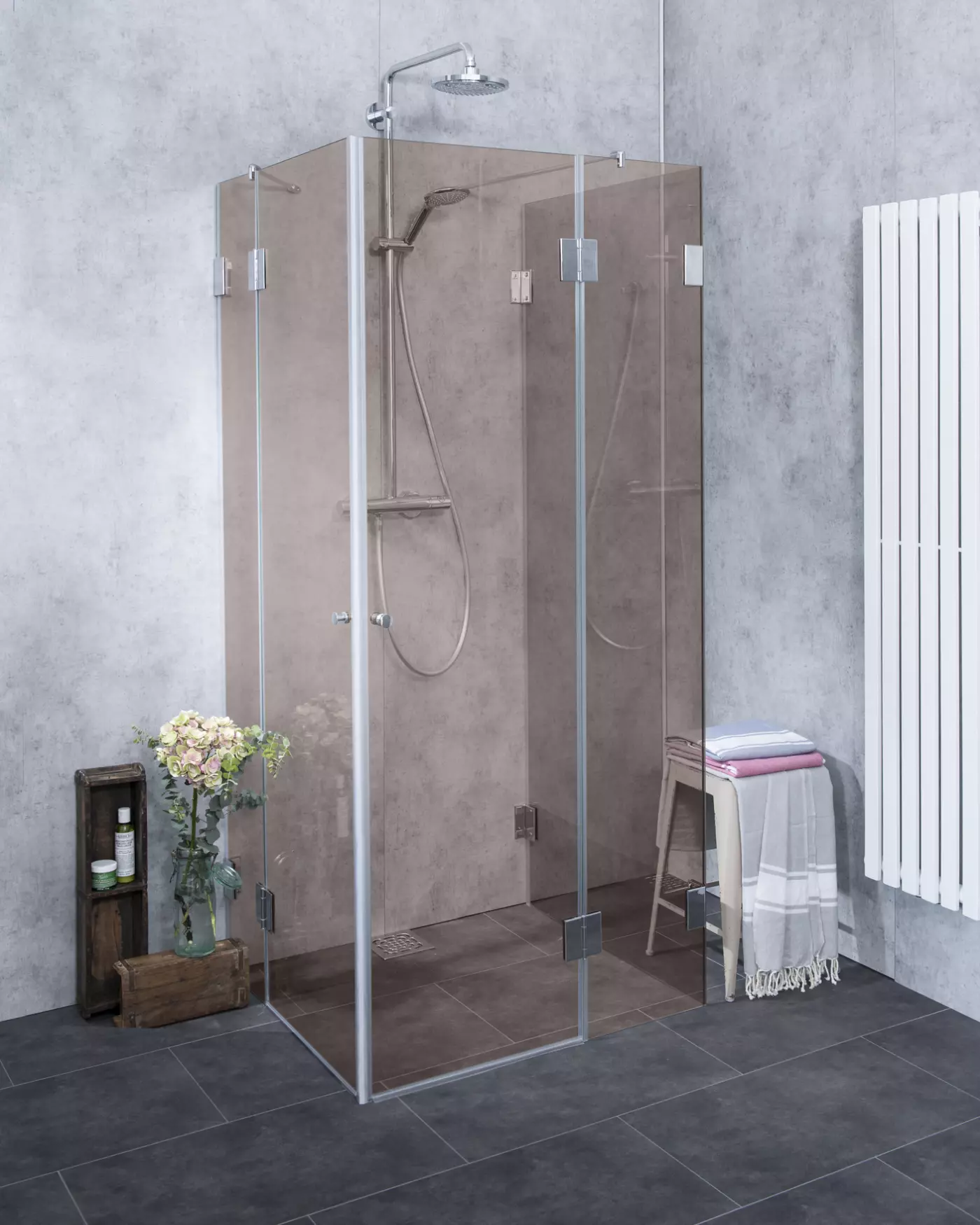 MU2E, U-Form Dusche nach Maß Eckeinstieg, Klarglas, Chrom