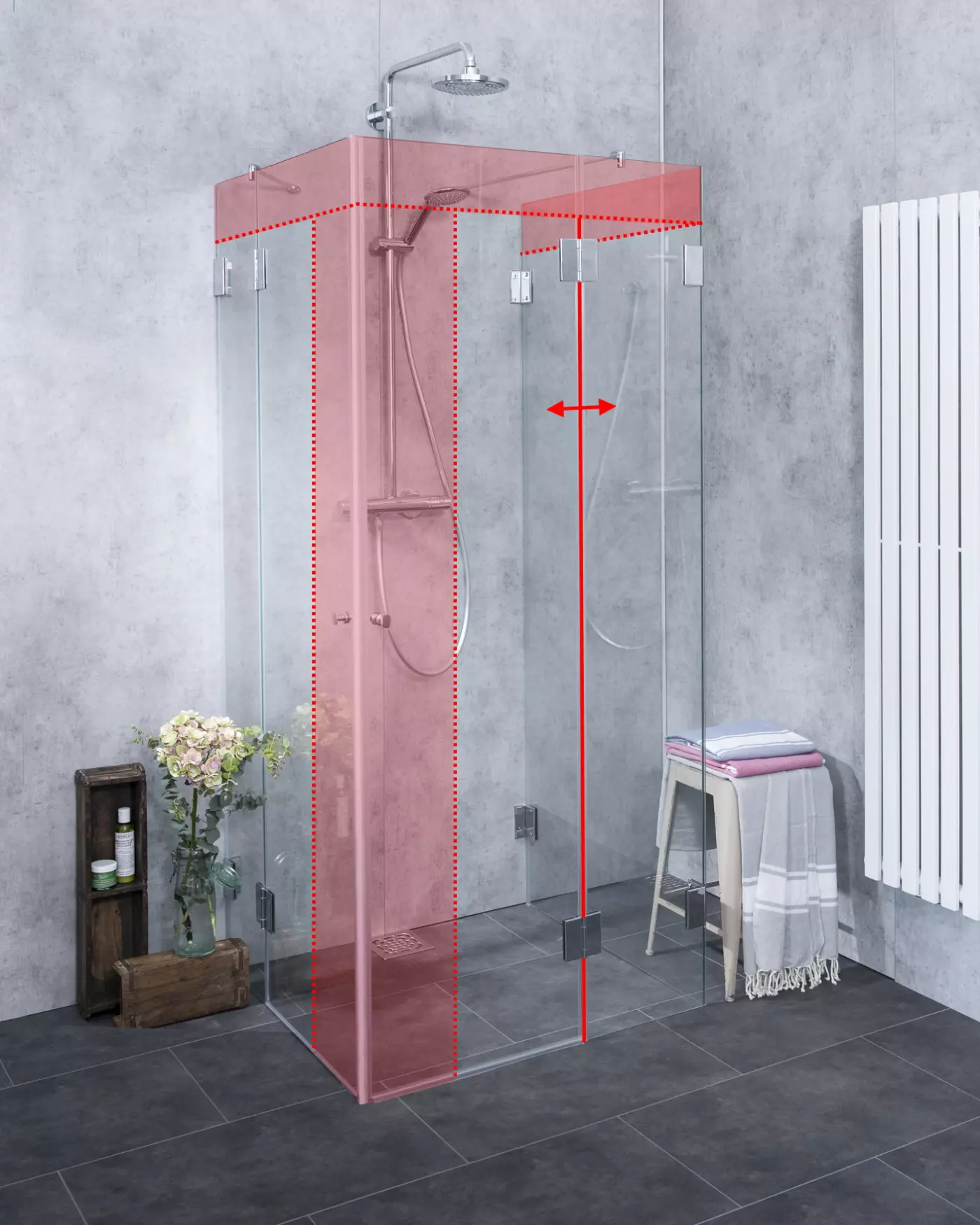 MU2E, U-Form Dusche nach Maß Eckeinstieg, Klarglas, Chrom