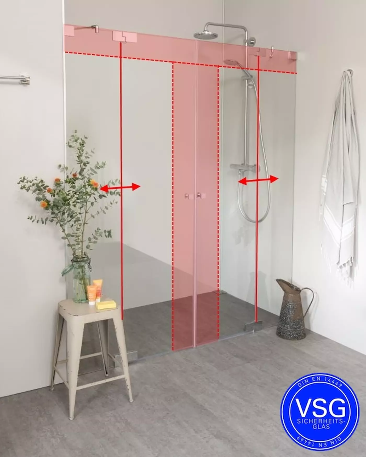 VSG Nischendusche mit Pendeltür an Wand Sondermaße