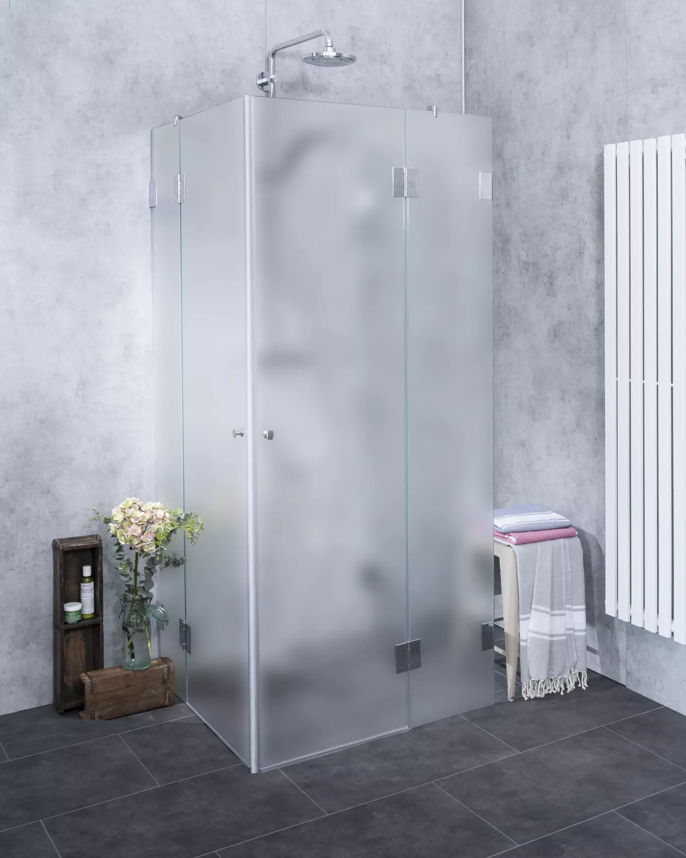 MU2E, U-Form Dusche nach Maß Eckeinstieg, Klarglas, Chrom