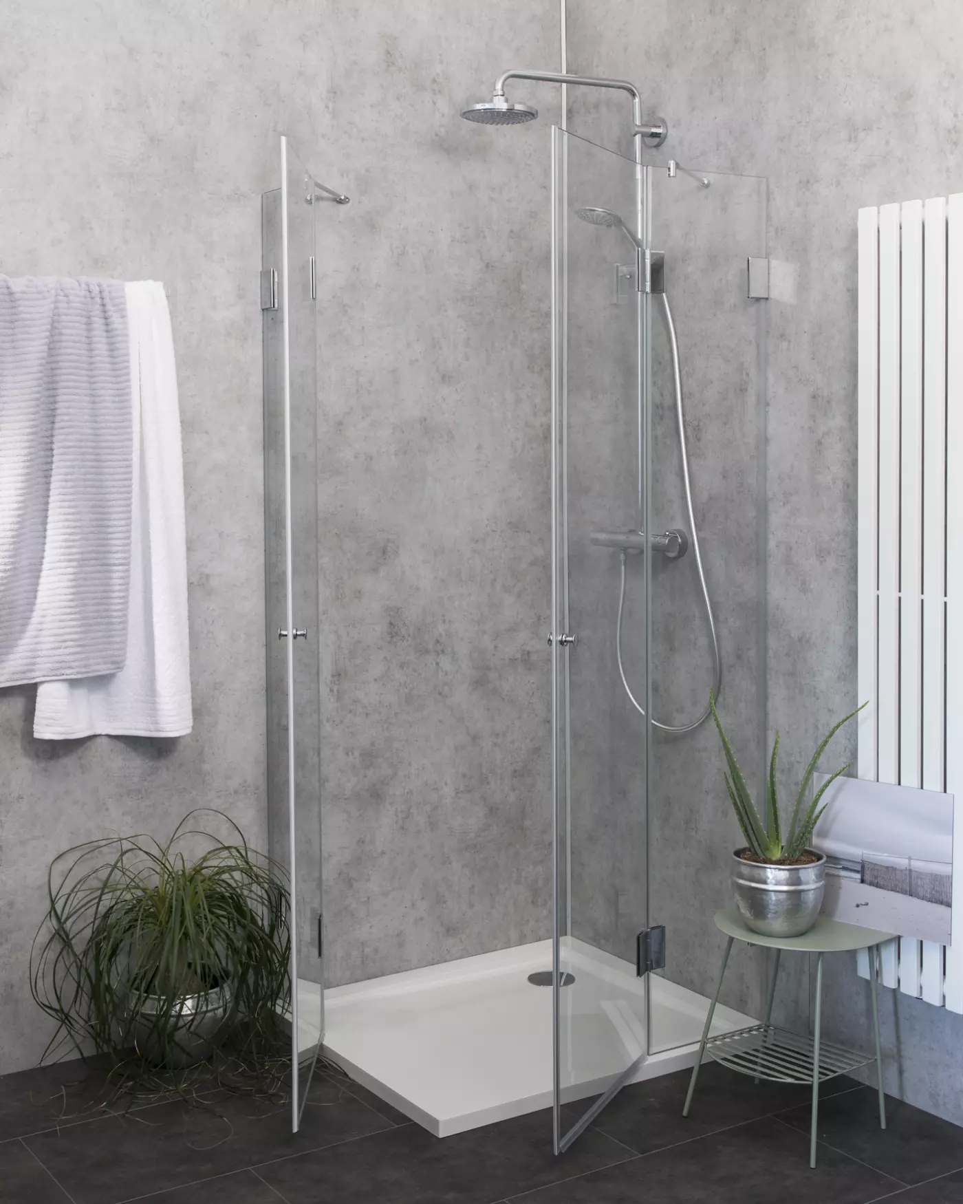Eckdusche 80x80 mit 2 Türen & Duschwanne