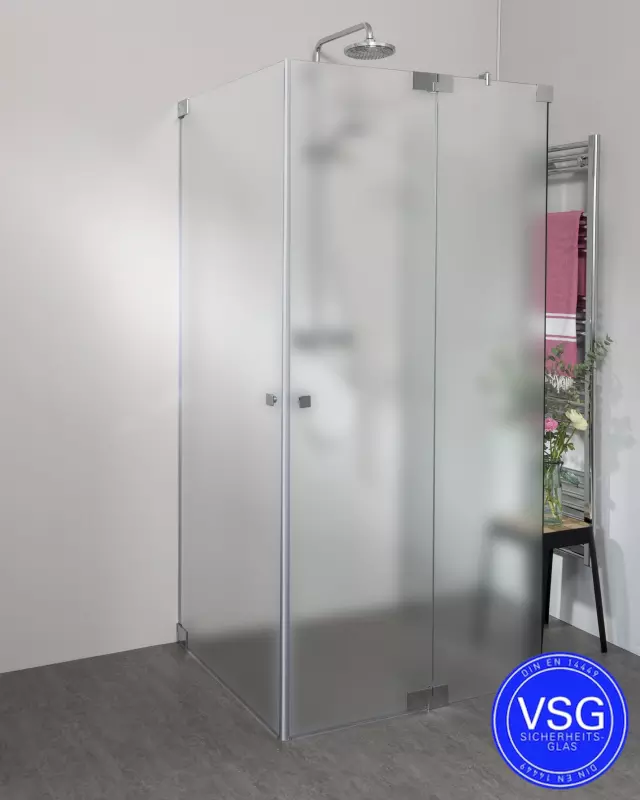 VSG Duschkabine U Form neben Badewanne mit 2 Pendeltüren & Festwand nach Maß