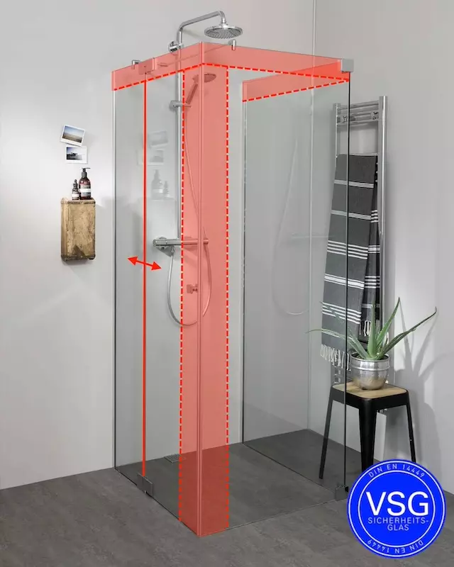 VSG Duschkabine U Form mit Pendeltür nach Maß, Seiteneinstieg