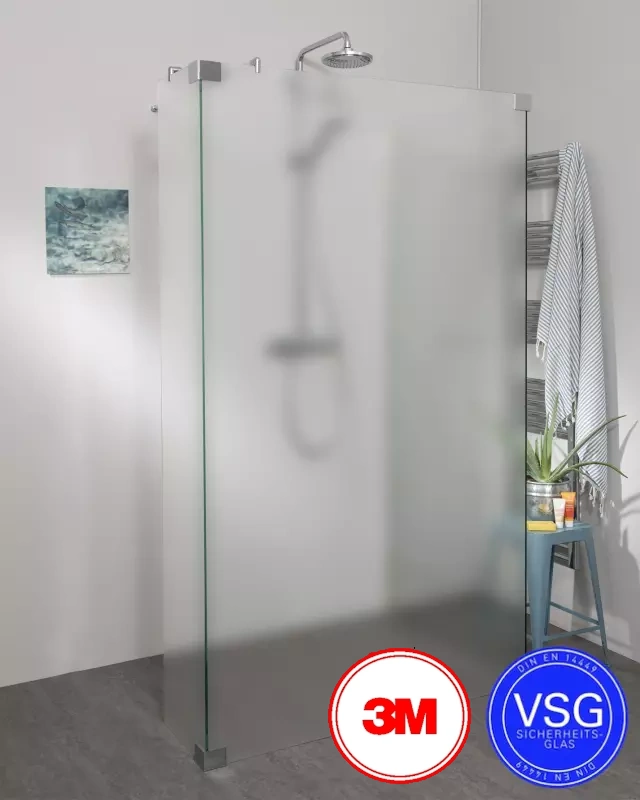 VSG Duschwand zum Kleben freistehend mit Seitenwand und Eckteil, Maßanfertigung