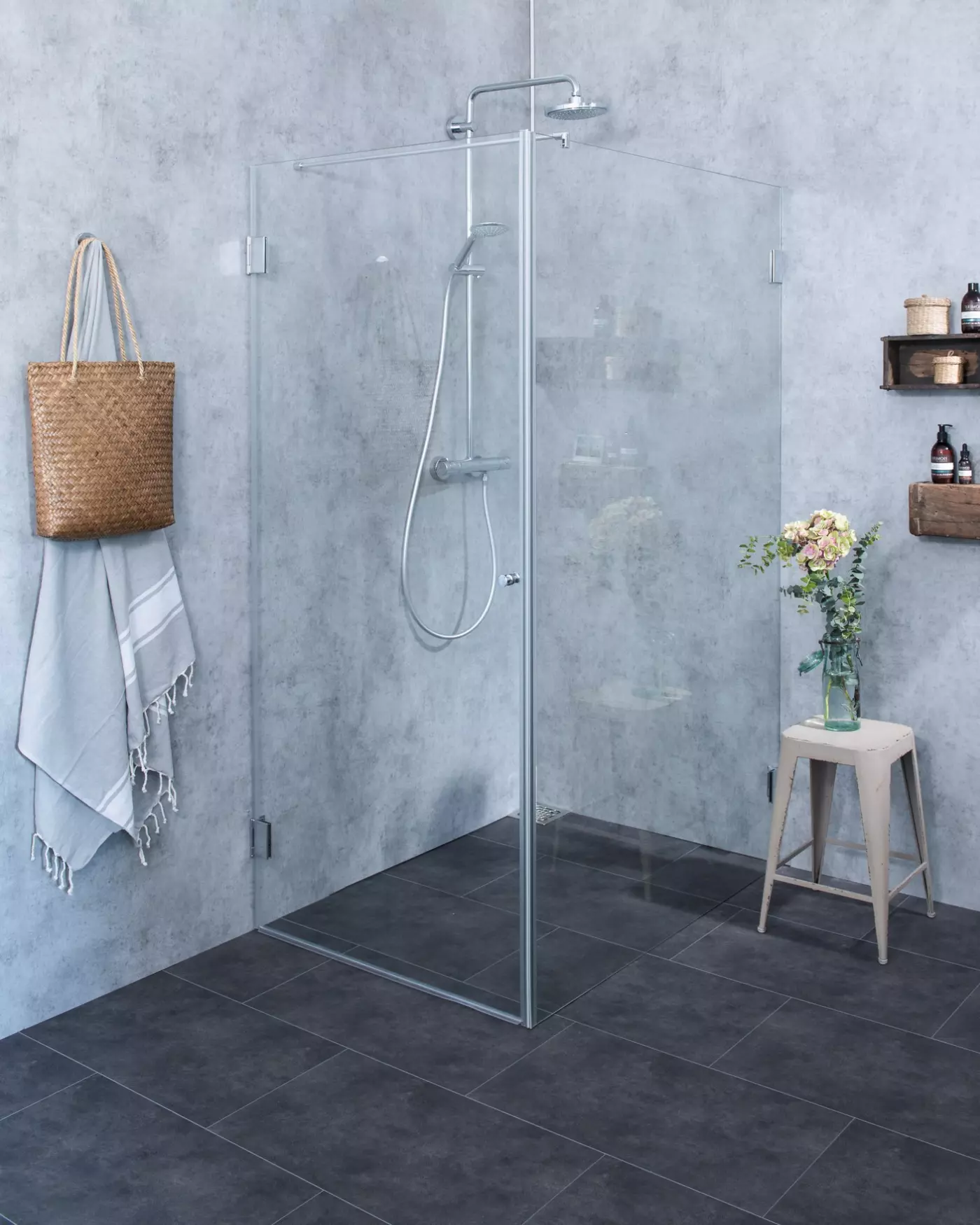 A1SX, Eck-Duschkabine + Festwand 120cm, Glas klar, verchromt, H=195cm