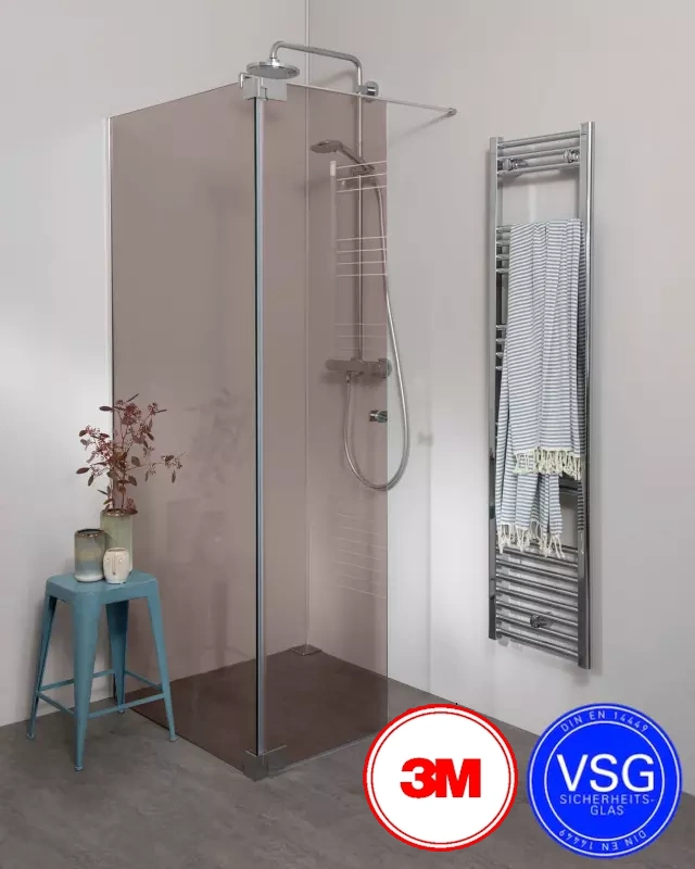 Begehbare VSG Dusche zum Kleben mit Wandprofil & Klappteil über Eck nach Maß