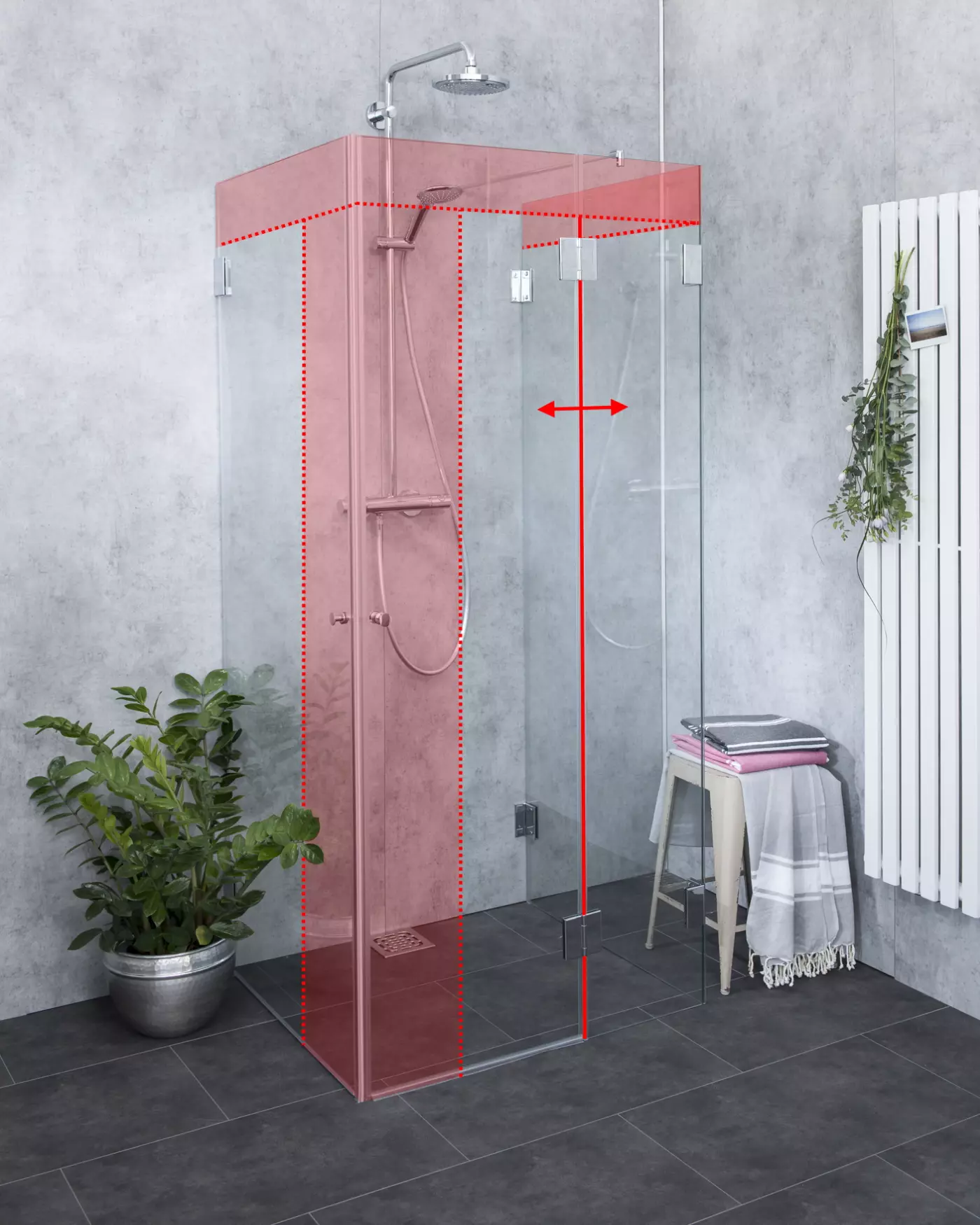 MUiS, 3-Seiten U-Form Duschabtrennung nach Maß, Klarglas, Chrom, H=195cm