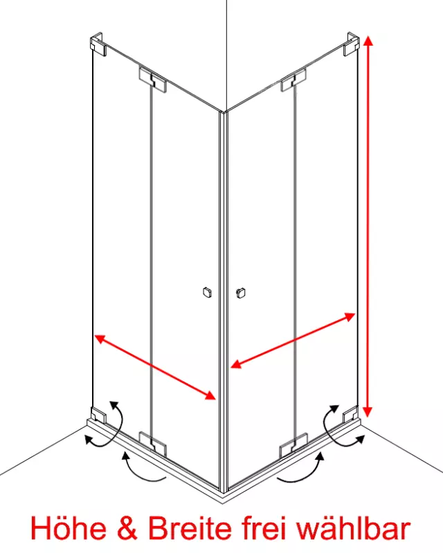 Eck Duschkabine mit 2 Pendeltüren an Wand auf Maß