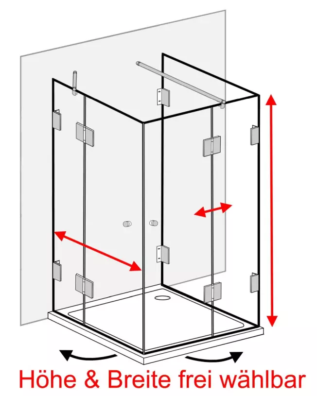 MU2E, U-Form Dusche nach Maß Eckeinstieg, Klarglas, Chrom