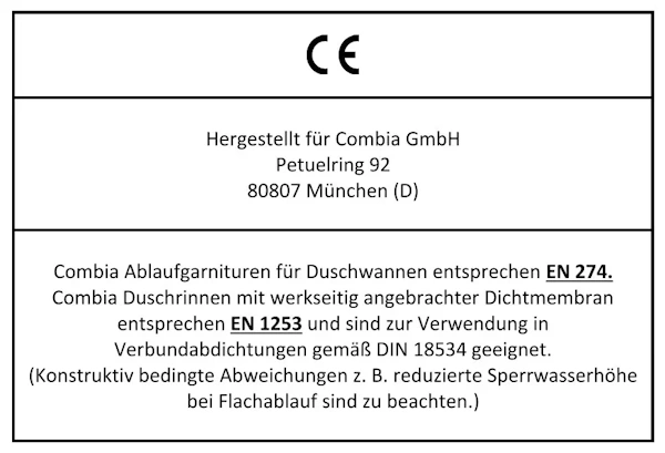 Duschwanne, Ablagegarnitur, Kunststoff, En 1253, Dichtmembran