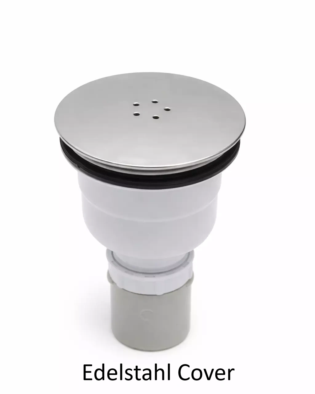 Ablaufgarnitur Siphon vertikal mit Edelstahl-Cover chrom