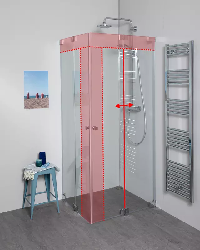 Eck Duschkabine mit 2 Pendeltüren an Wand auf Maß