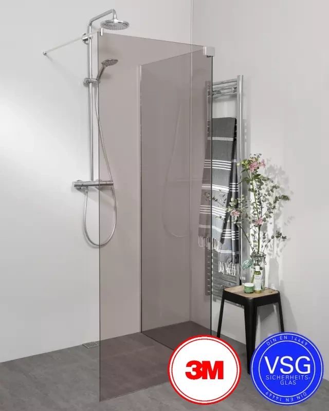 Begehbare VSG Dusche: Walk In Duschwand mit Klemm Wandanschlussprofil, Maßanfertigung