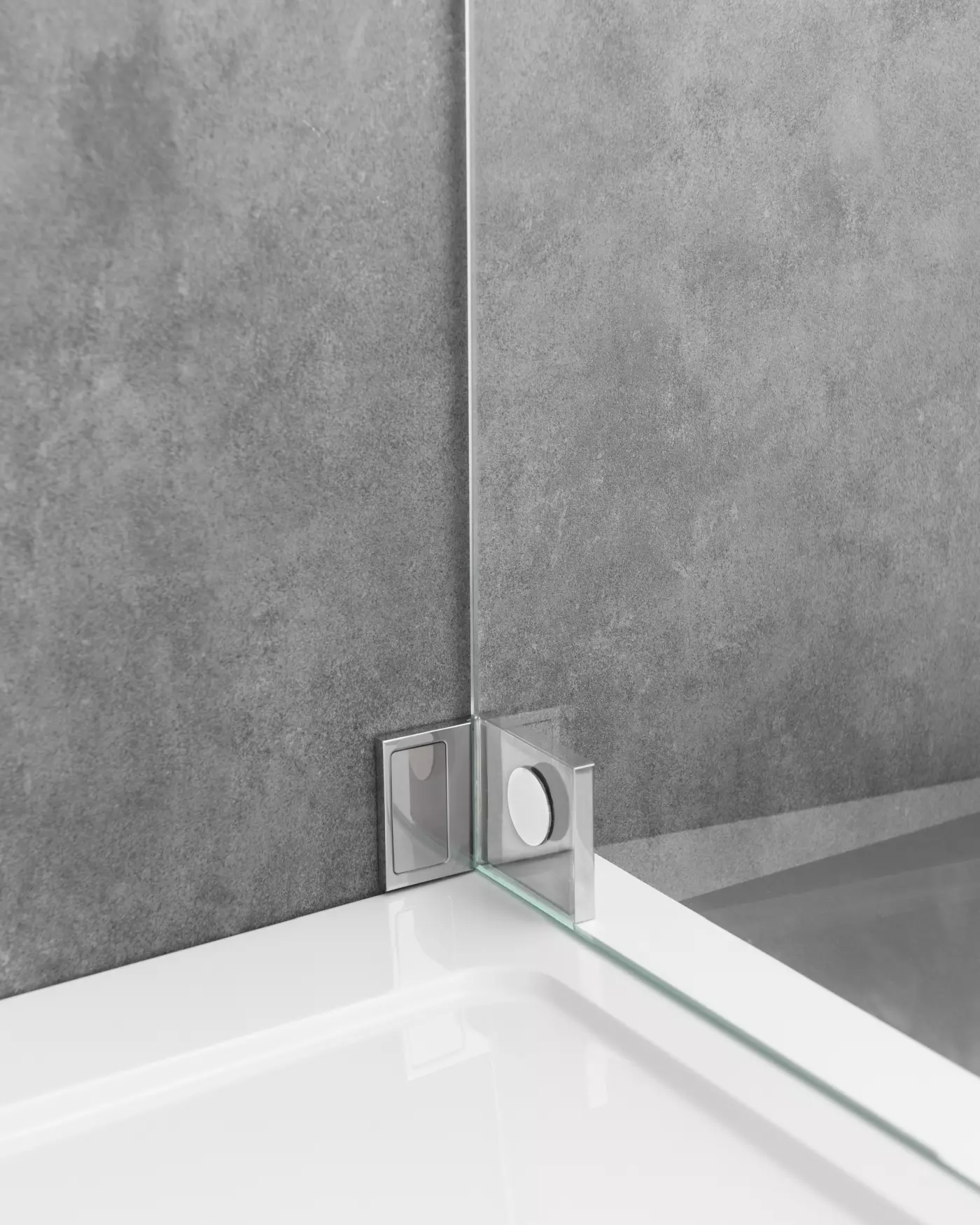 Eck Duschkabine neben Badewanne mit Festwand verkürzt und Pendeltür, Maßanfertigung