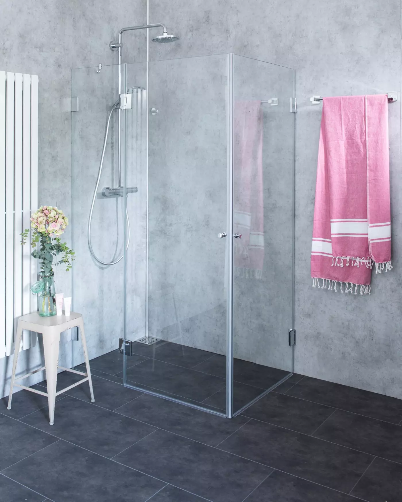 Bündige Eck-Duschkabine 2 Türen ESG Glas Chrom H=195cm