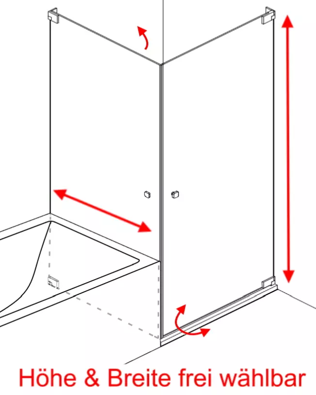 Eck Duschkabine mit 2 Pendeltüren an Wand auf Maß