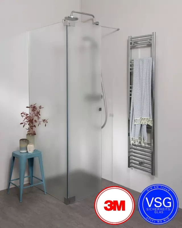 Begehbare VSG Dusche zum Kleben mit Wandprofil & Klappteil über Eck nach Maß