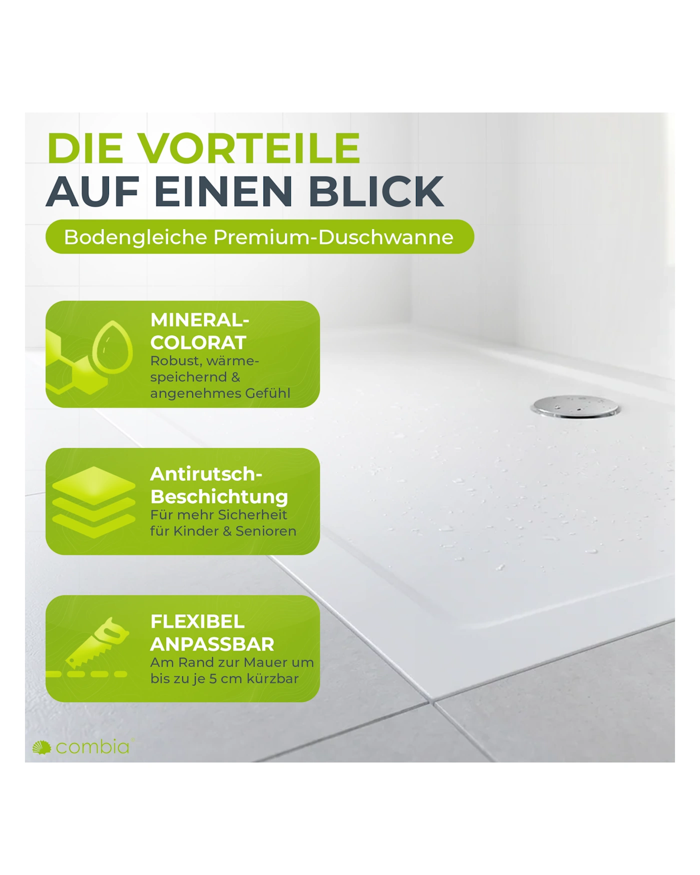 dusche, wannenbord, duschwanne, mineralcolorat, flexibel-anpassbar