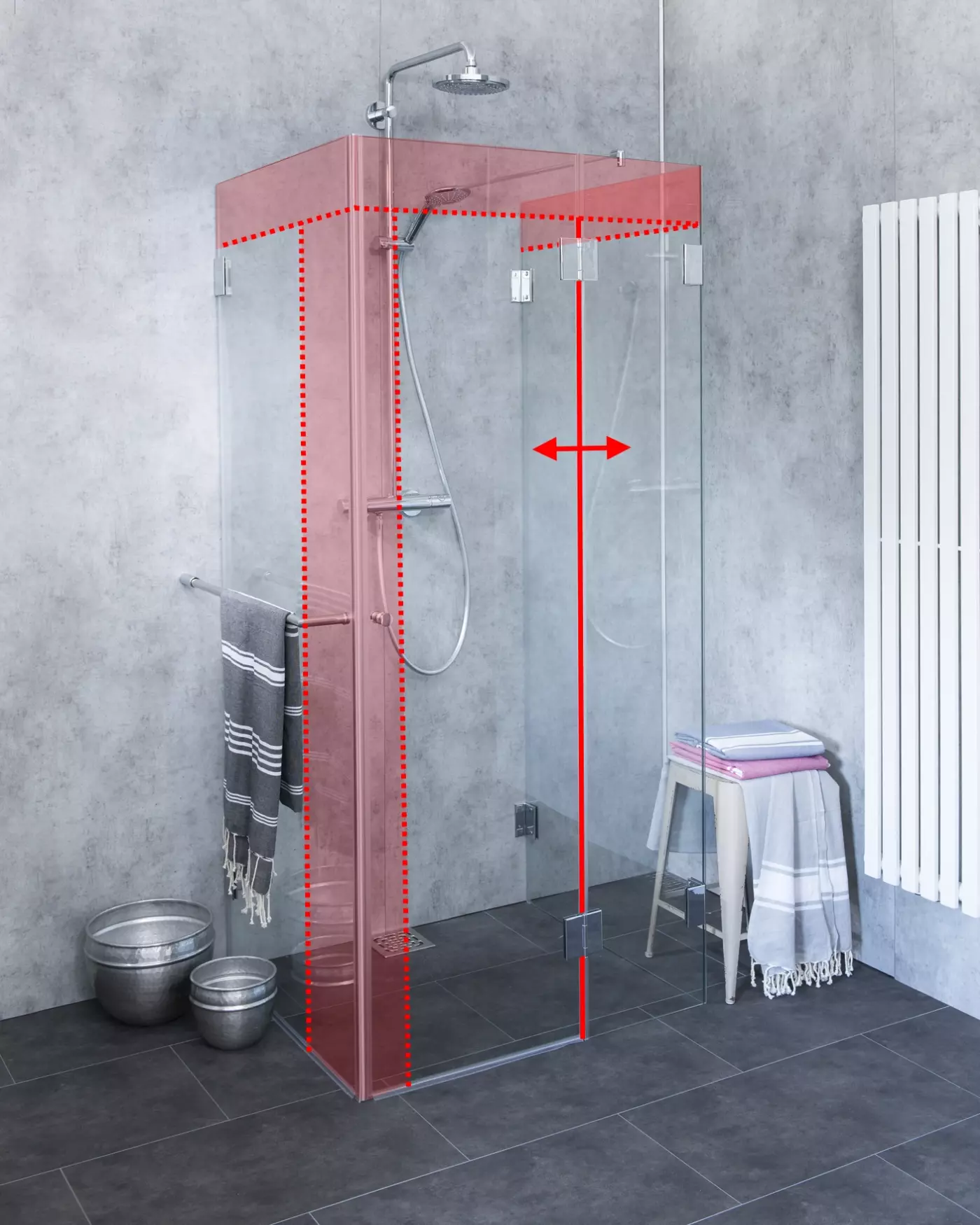 MU2S, 3-Seiten U-Dusche Sondermaß, Klarglas, Chrom