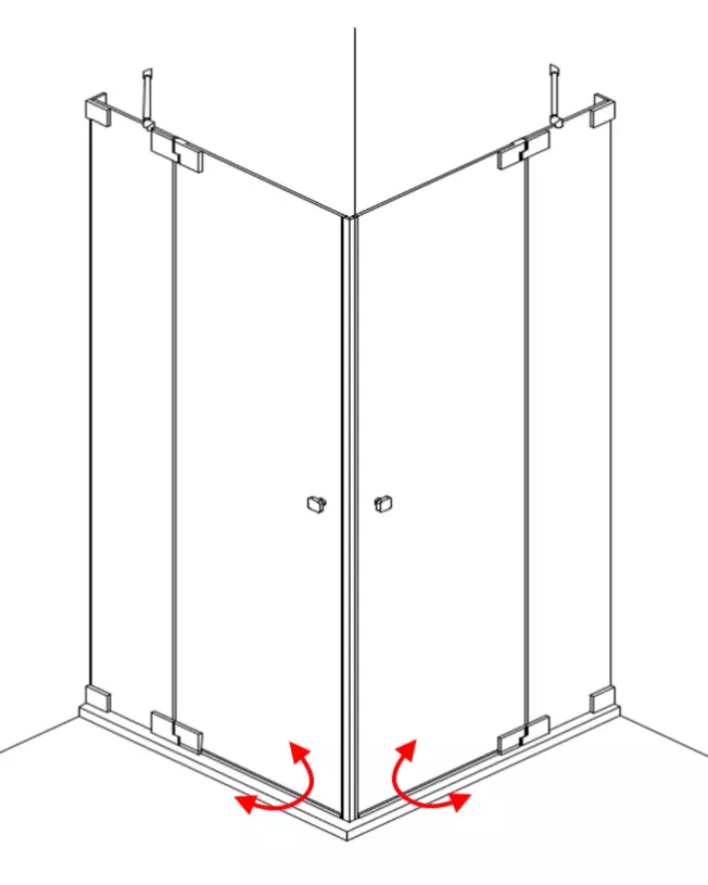 Eck Duschkabine mit 2 Pendeltüren, breit