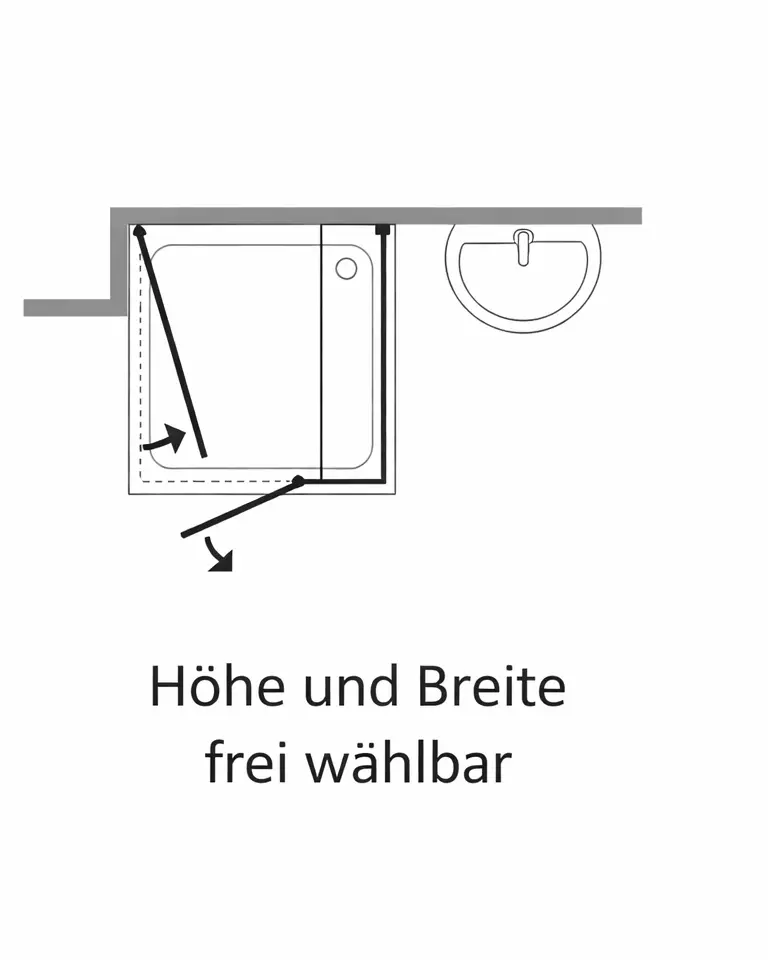 MUiS, 3-Seiten U-Form Duschabtrennung nach Maß, Klarglas, Chrom, H=195cm